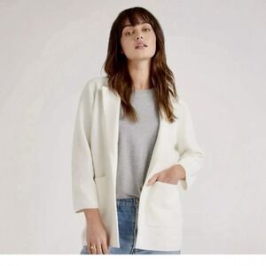NWT Quince Ivory 100% Cotton Knit Blazer Sweater Open Front Oversized
